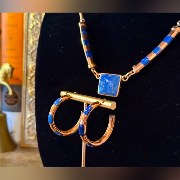 Copper & Lapis Lazuli necklace with matching hoop earrings - Picture 5 of 5